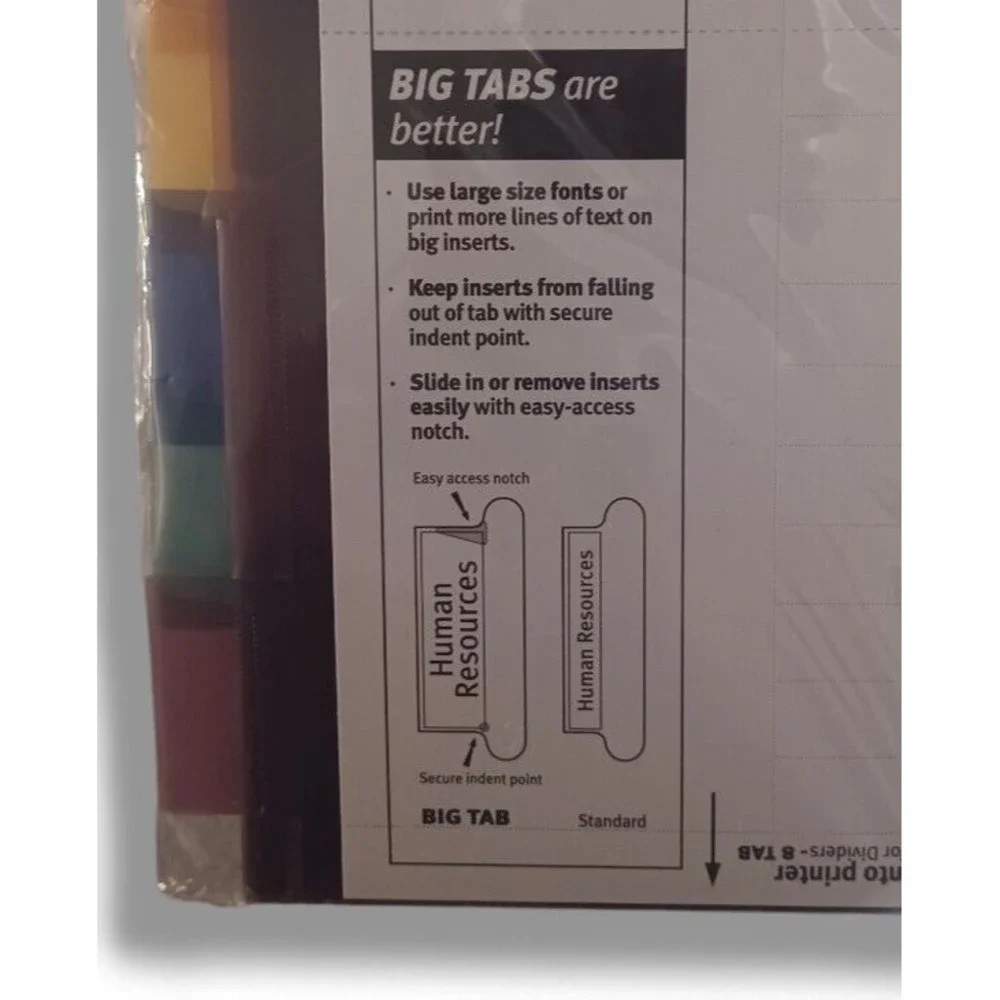 Avery 5 Packs Lot Big Tab Two Pocket Insertable 8 Tab Plastic Reference Dividers